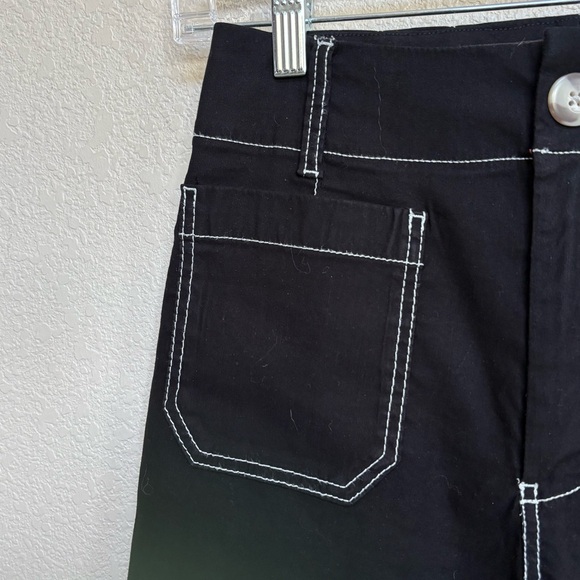 Maeve Anthropologie The Colette Black Contrast Stitch Wide Leg Cropped Pants 26 - Picture 7 of 10